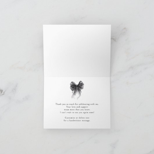 Black Bow Coquette Bridal Shower Dankeskarte (Innenseite)