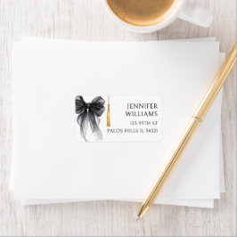 Black Bow Coquette Graduation Cap Return Address Adressaufkleber