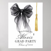 Black Bow Coquette Graduation Party Welcome sign Poster (Vorne)