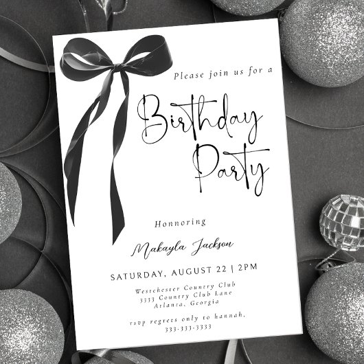 Black Bow Coquette Party Birthday Invitation Einladung