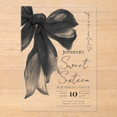 Black Bow Coquette Script Sweet 16 Party Acryleinladungen (Vorderseite)