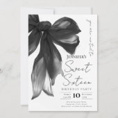 Black Bow Coquette Script Sweet 16 Party Einladung (Vorderseite)