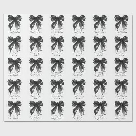 Black Bow Coquette Script Sweet 16 Party Geschenkpapier (Flach)