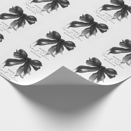 Black Bow Coquette Script Sweet 16 Party Geschenkpapier (Ecke)