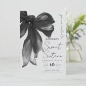 Black Bow Coquette Script Sweet 16 Party Gray Einladung (Stehend Vorderseite)