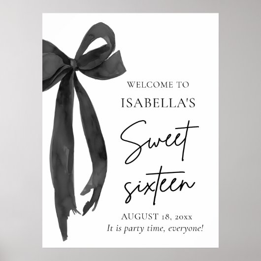 Black Bow Coquette Sweet 16 Geburtstag Willkommen Poster (Vorne)