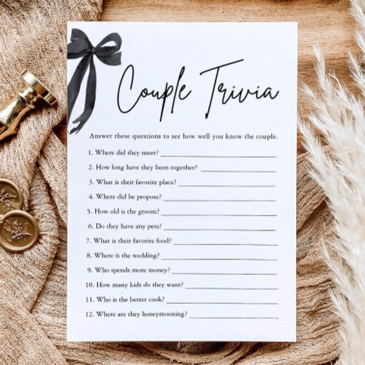 Black Bow Couple Trivia Brautparty Einladung