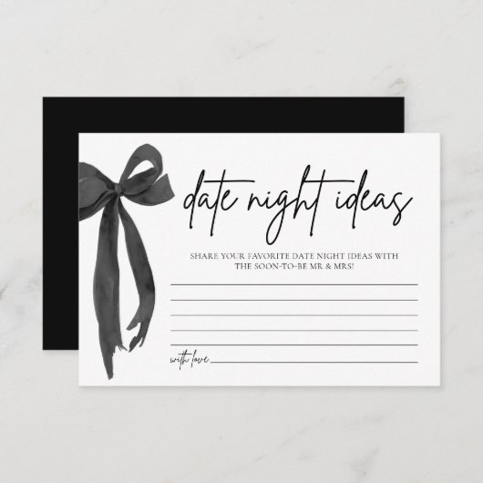 Black Bow Date Night Ideas Brautparty Game Einladung (Vorne/Hinten)
