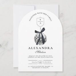 Black Bow Disco Ball Graduation Party Einladung