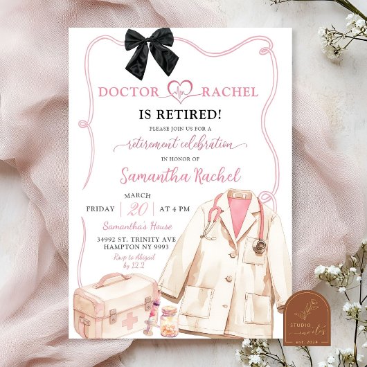 Black Bow Doctor Retirement Party Einladung