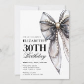 Black Bow Elegant 30. Geburtstag Einladung (Vorderseite)