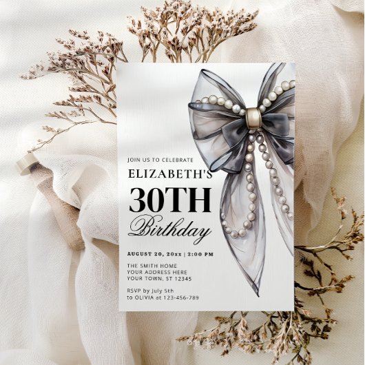 Black Bow Elegant 30. Geburtstag Einladung