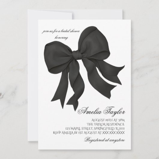 Black Bow Elegant Bridal Dusche Einladung (Vorderseite)
