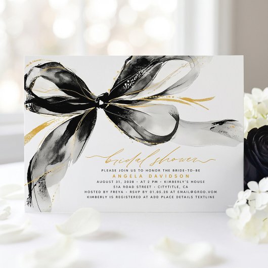 Black Bow Elegant Romantic Modern Bridal Shower Einladung
