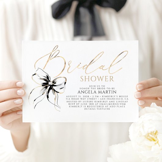 Black Bow Elegant Romantic Modern Bridal Shower Einladung