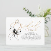 Black Bow Elegant Romantic Modern Bridal Shower Einladung (Stehend Vorderseite)