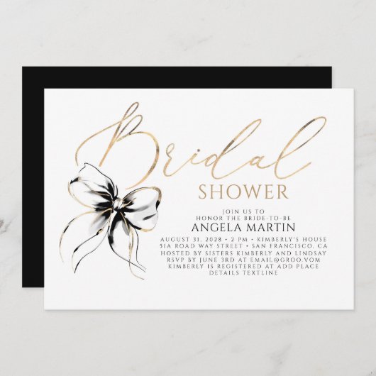 Black Bow Elegant Romantic Modern Bridal Shower Einladung (Vorne/Hinten)
