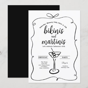Black Bow Elegante Bikinis und Martinis Geburtstag Einladung