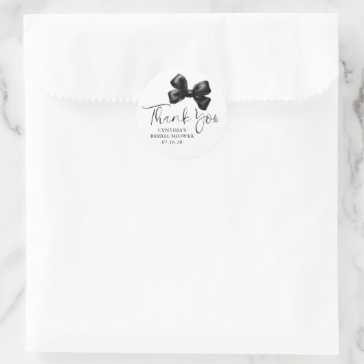 Black Bow Favors Bridal Shower Thank You Runder Aufkleber (Tasche)