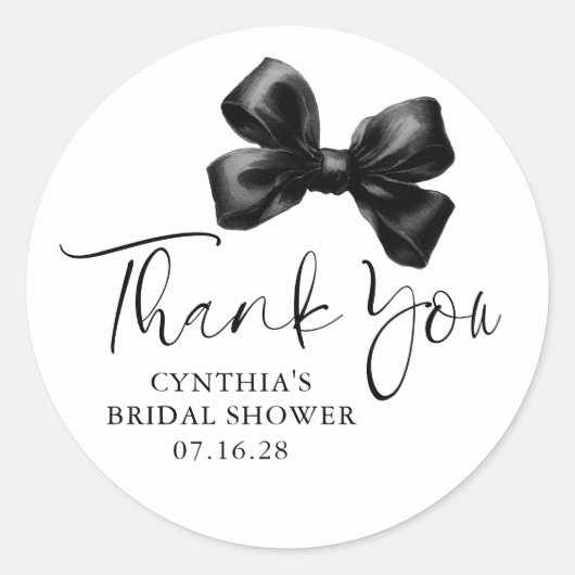 Black Bow Favors Bridal Shower Thank You Runder Aufkleber (Vorderseite)