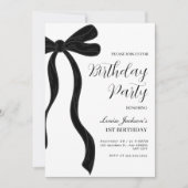Black Bow First Birthday Party Invitation Einladung (Vorderseite)
