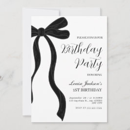 Black Bow First Birthday Party Invitation Einladung