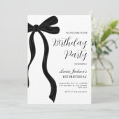 Black Bow First Birthday Party Invitation Einladung (Stehend Vorderseite)