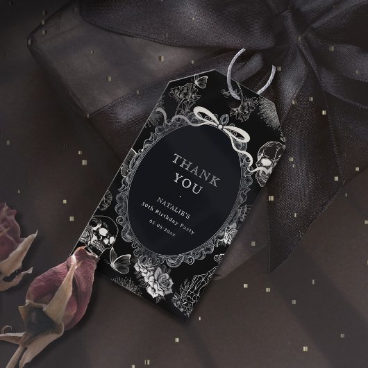 Black Bow Floral Skull RIP 20s 30th Birthday Party Geschenkanhänger