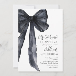Black Bow Forty 40th Birthday Party Invitation Einladung