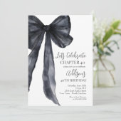 Black Bow Forty 40th Birthday Party Invitation Einladung (Stehend Vorderseite)