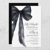 Black Bow Forty 40th Birthday Party Invitation Einladung (Vorne/Hinten)