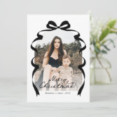 Black Bow Foto Frohe Weihnachtsgeschichte Feiertagskarte (Stehend Vorderseite)
