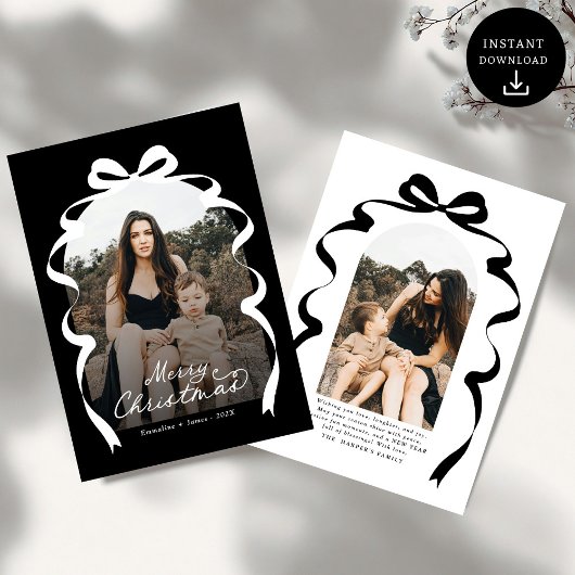 Black Bow Foto Frohe Weihnachtsgeschichte Feiertagskarte