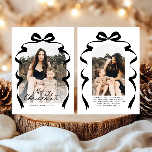 Black Bow Foto Frohe Weihnachtsgeschichte Feiertagskarte