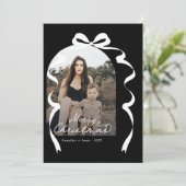 Black Bow Foto Frohe Weihnachtsgeschichte Feiertagskarte (Stehend Vorderseite)