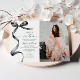 Black Bow Foto Sweet 16 Geburtstag Einladung