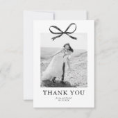 Black Bow Foto Wedding Dankeskarte (Vorderseite)