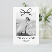 Black Bow Foto Wedding Dankeskarte (Stehend Vorderseite)