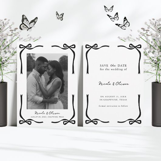 Black Bow Frame & Elegantes Modernes Foto Hochzeit Save The Date