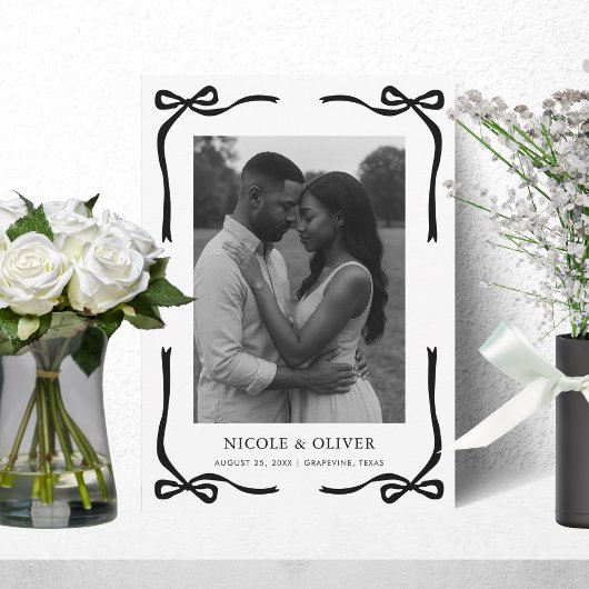 Black Bow Frame & Simple Modern Foto Wedding Save The Date