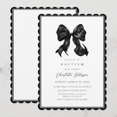 Black Bow Girl Baptism Invitation Einladung (Vorne/Hinten)