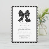 Black Bow Girl Baptism Invitation Einladung (Stehend Vorderseite)