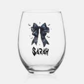 Black Bow Gothic Tasche Bachelorette Bridesmaid Weinglas Ohne Stiel (Rückseite)
