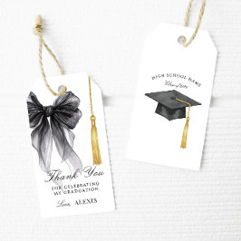 Black Bow Grad Cap Tassel Thank You Favor Tags Geschenkanhänger