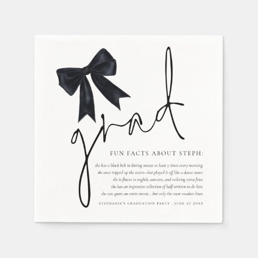 Black Bow Grad Script Fun Fakten Graduation Party Serviette (Vorderseite)