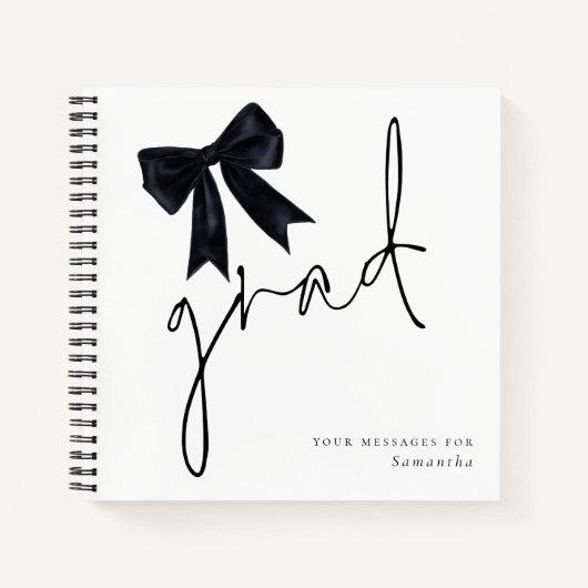 Black Bow Grad Script Graduate Gästebuch Notizblock (Vorderseite)