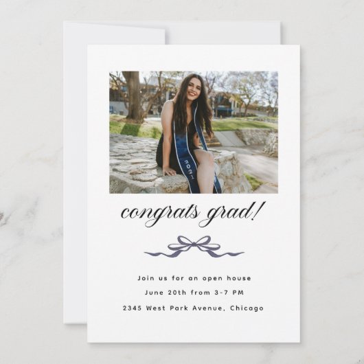 Black Bow Graduation Open House Party Invitation Einladung (Rückseite)