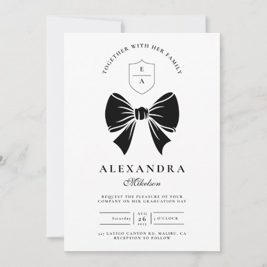 Black Bow Graduation Party Einladung (Vorderseite)