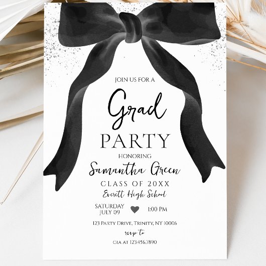Black Bow Graduation Party Einladung