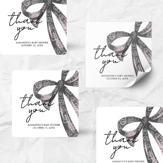 Black Bow Halloween Kinderdusche Quadratischer Aufkleber